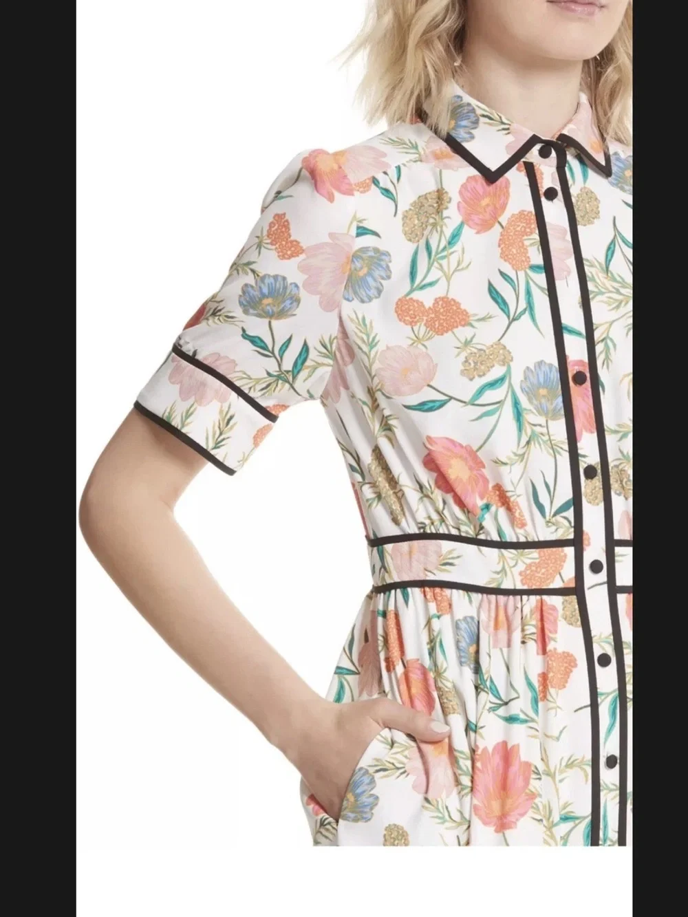 Kate Spade Picnic Perfect Blossom Womens Size 10 Tiered Ruffle Sleeve Shirtdress